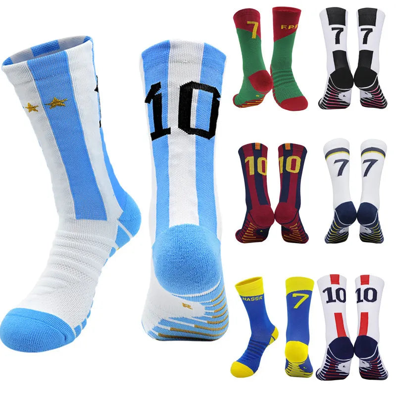 Football Yellow Number 10# 7# Blue Kids Soccer Socks Men's Sports Short Socks Outdoor Running Fast-drying Breathable Non-Slip