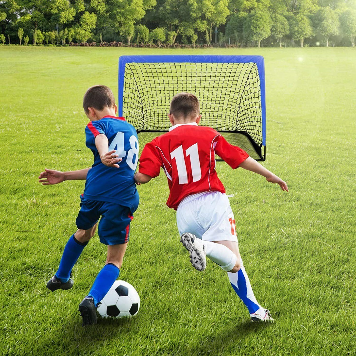 Simple Deluxe 4'x3' Portable Soccer Goal, Pop Up Folding Soccer Net Comes with 2 Oxford Cloth Bags and 8 Stakes, Great for Training for Backyard